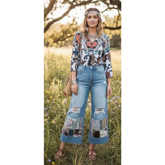 Fig and Flower Anthropologie Women Medium Multicolored Floral Bohemian Blouse - Picture 1 of 7